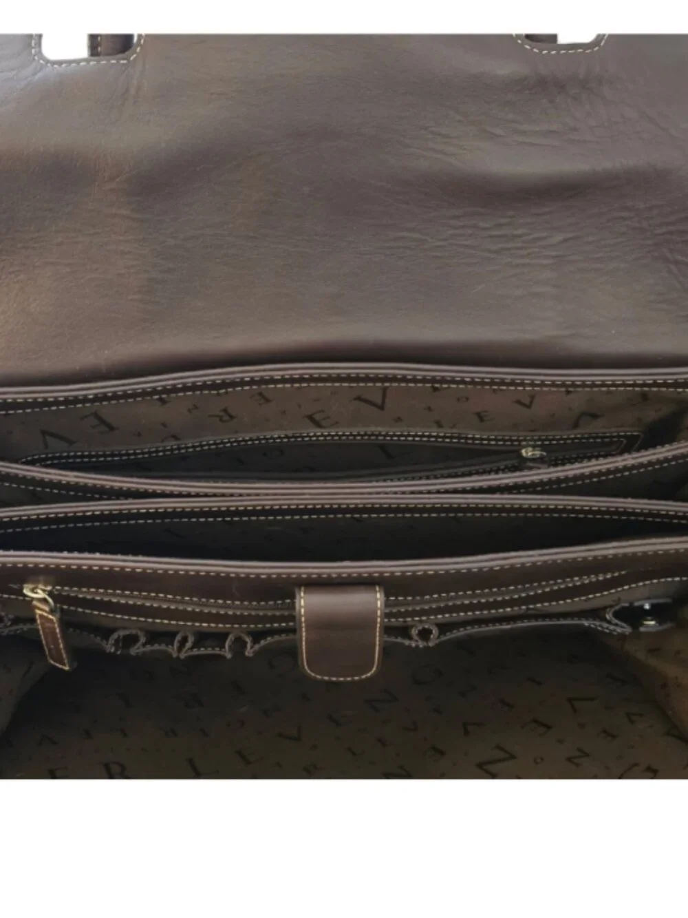 Levenger Genuine Leather Expandable Briefcase Laptop Shoulder Bag Dk Brown